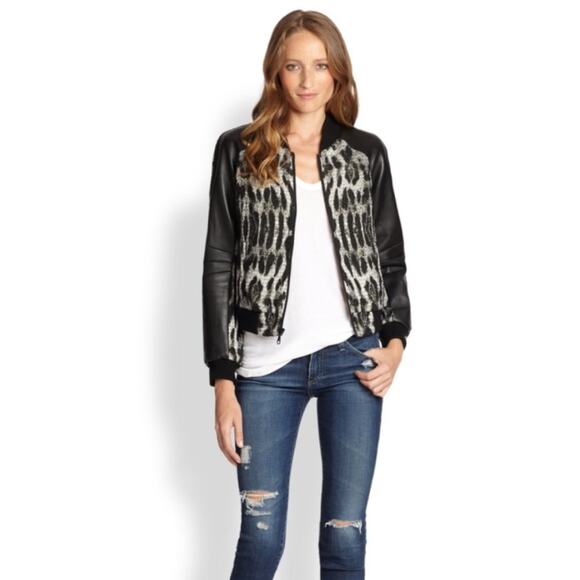 Rebecca Minkoff Concord Leopard Bomber Jacket Size Large - Picture 1 of 8
